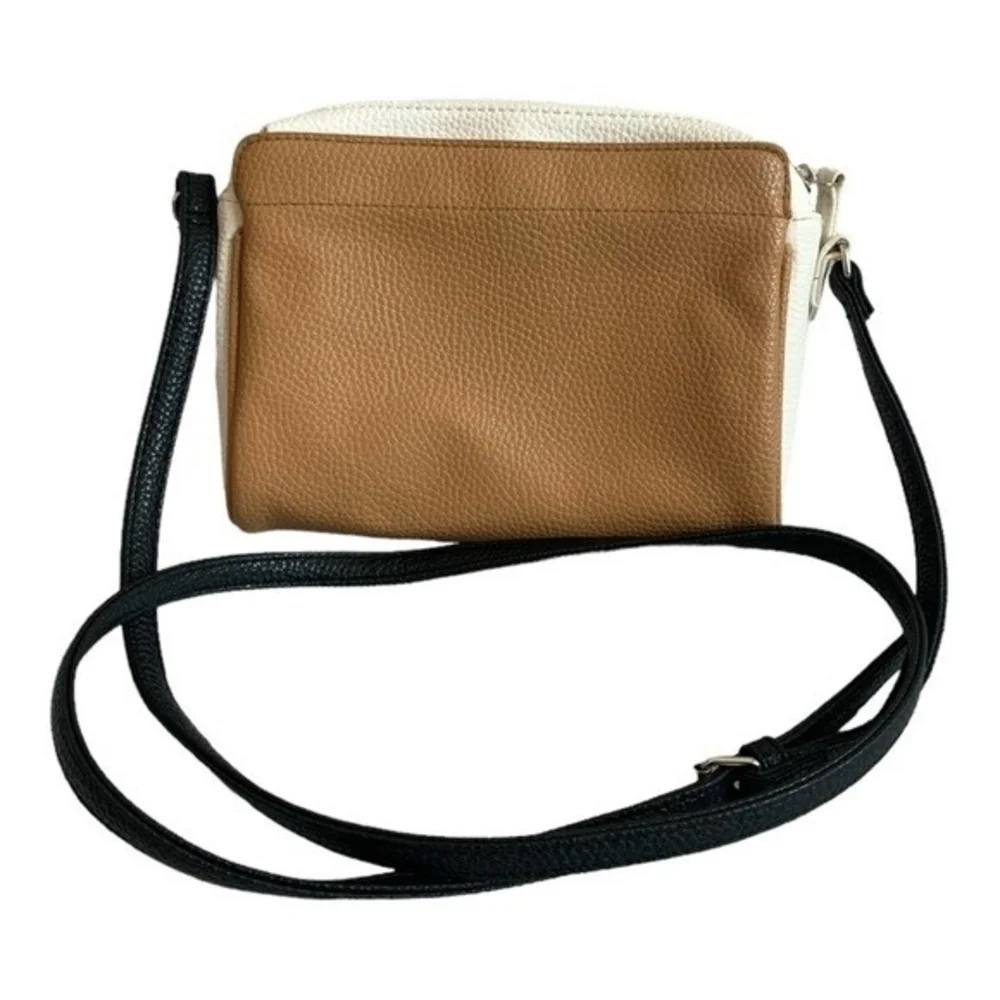 Nautica Colorblock PU Leather Canvas Crossbody Bag White Tan Black